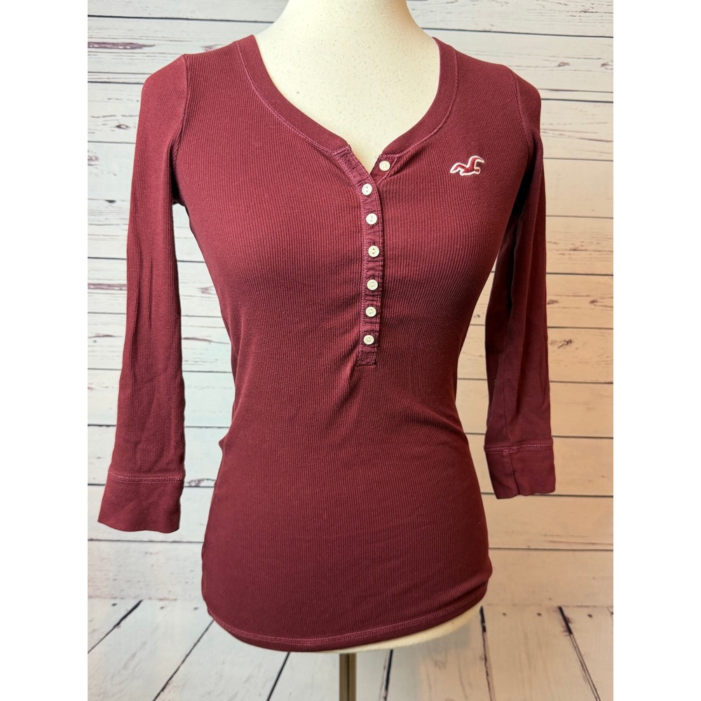 Hollister Henley Shirt Small Wine Vintage Ribbed Y2K 90s Coquette Bella Swan HCO